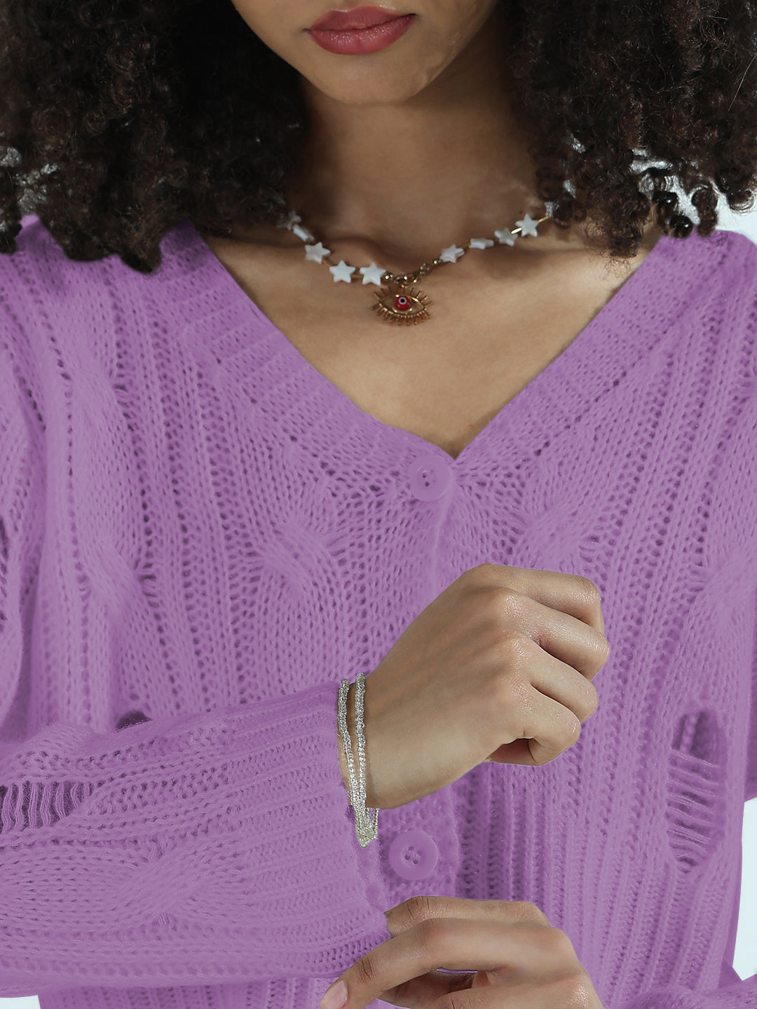 Women's Distressed Purple Cropped Sweater Top