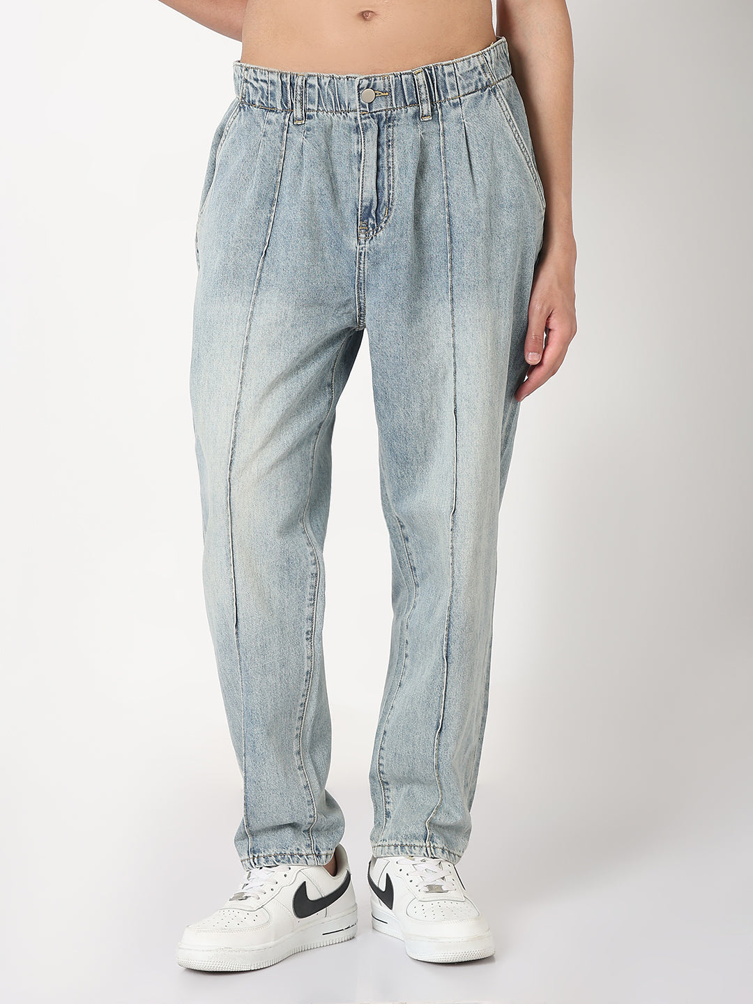 Shop Men's Blue Washed Tapered Fit Front Seam Jeans | Showoffff