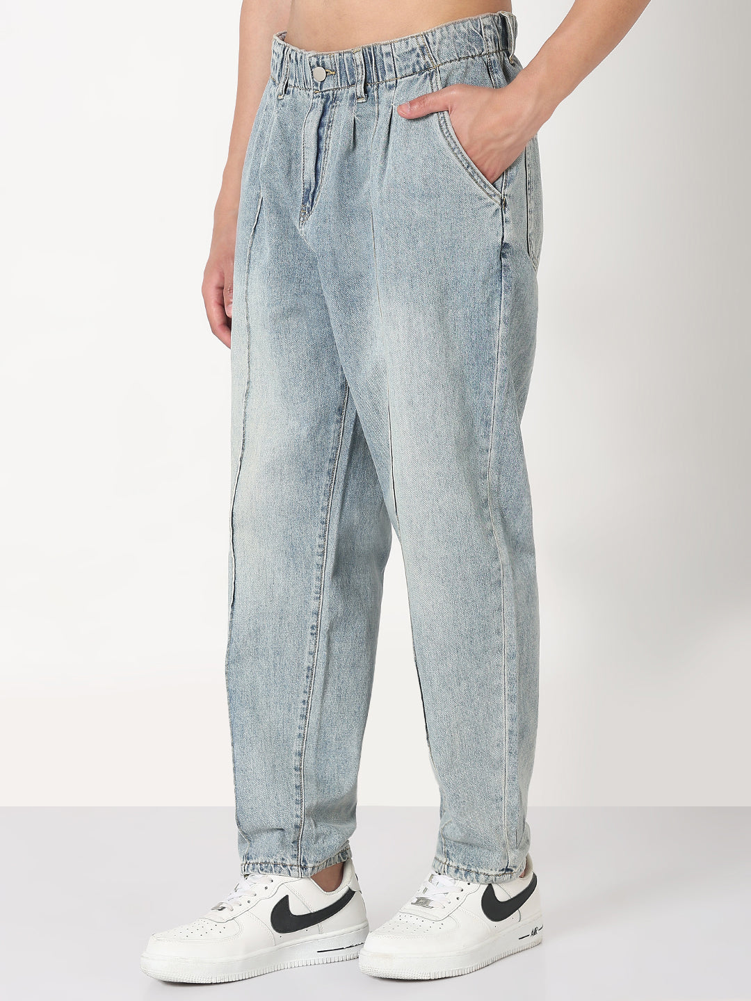 Men's Blue Washed Tapered Fit Front Seam Jeans