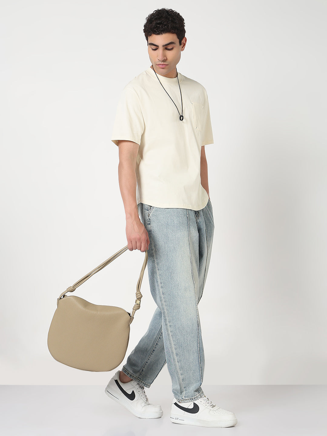 Men's Blue Washed Tapered Fit Front Seam Jeans