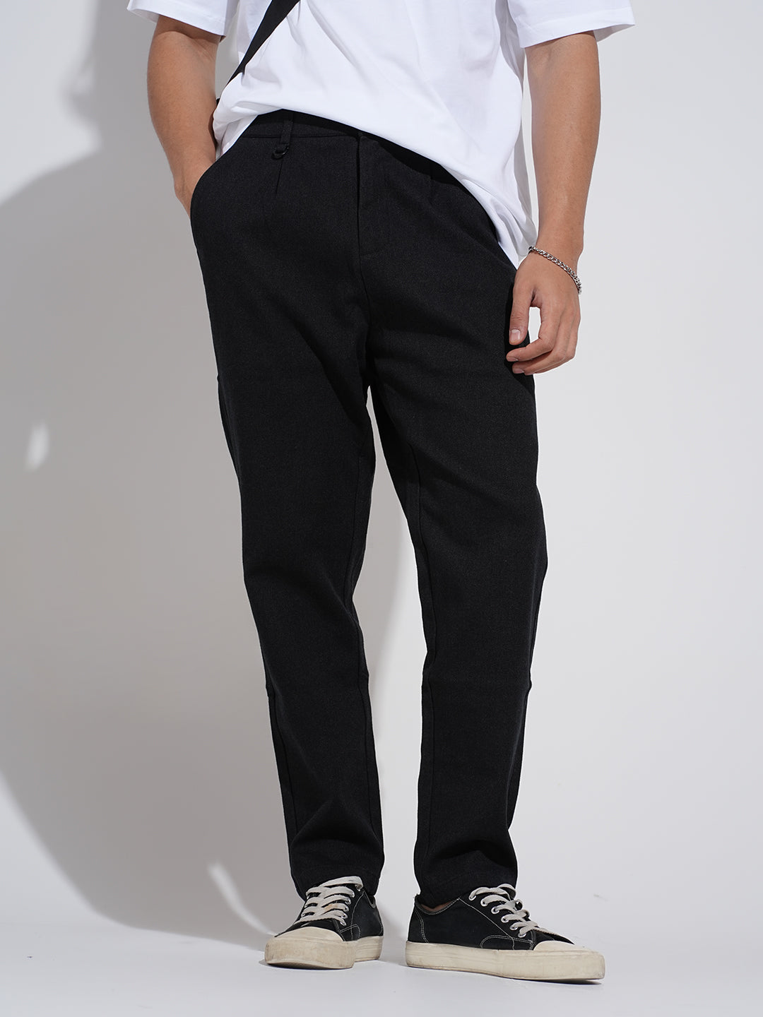 Men's Black Tapered Fit Trousers