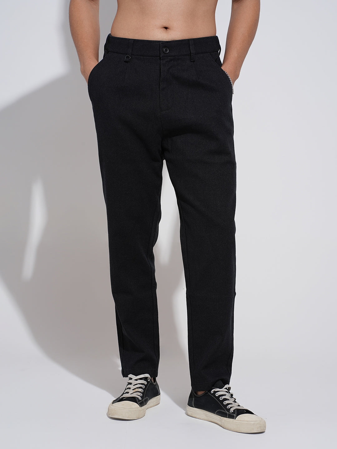 Men's Black Tapered Fit Trousers