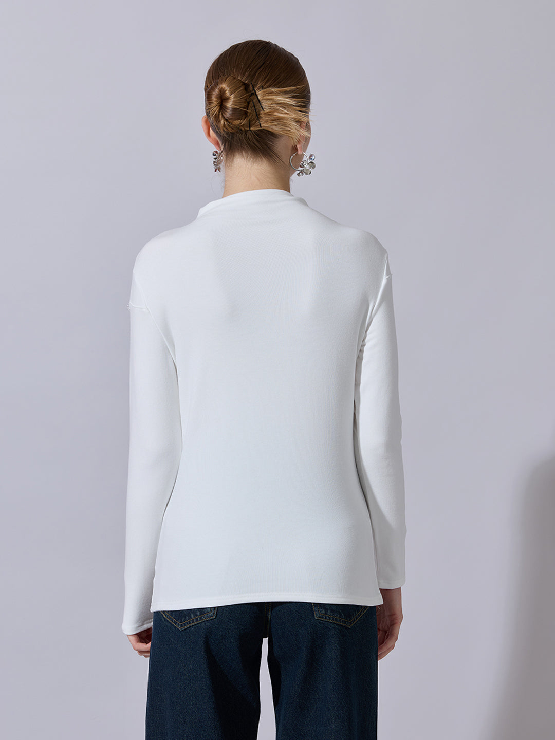 Women's Embellished White High-Neck Top