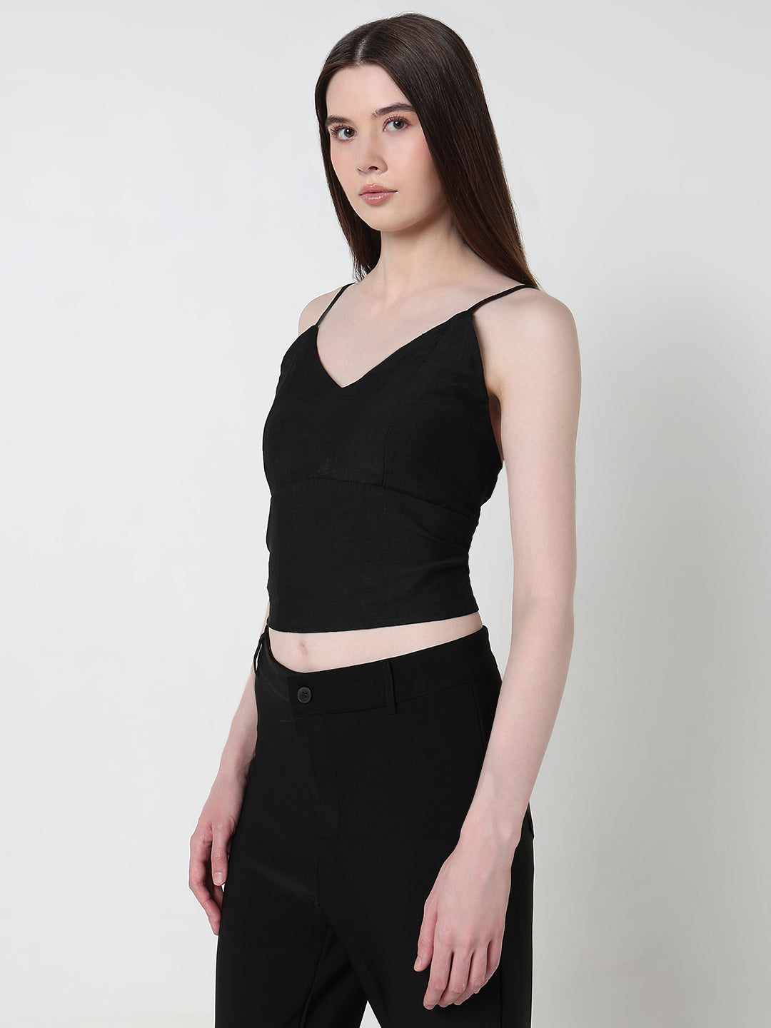 Women's Vertical Stripes Black Regular Fit Shirt with Cami Top