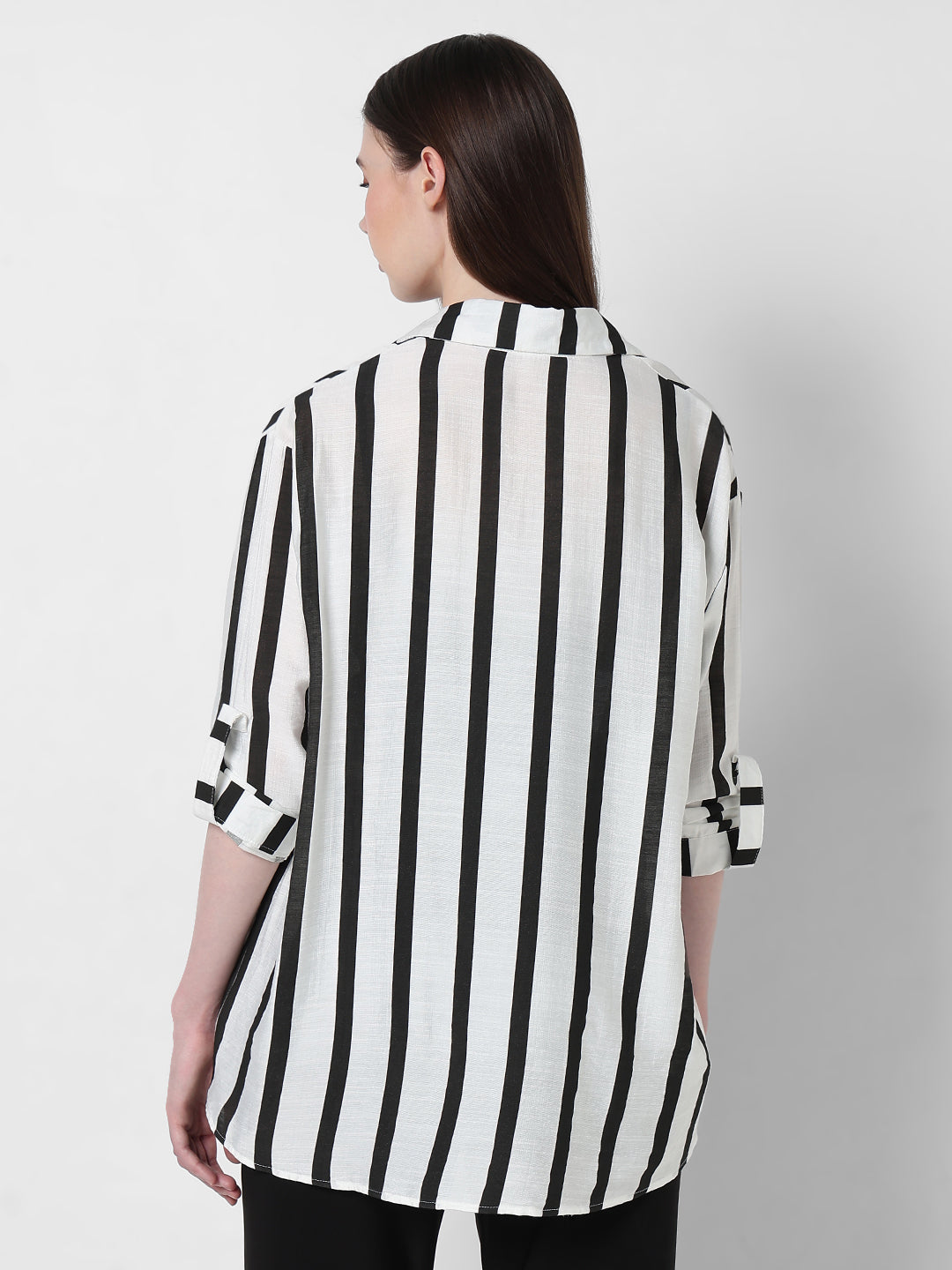 Women's Vertical Stripes Black Regular Fit Shirt with Cami Top