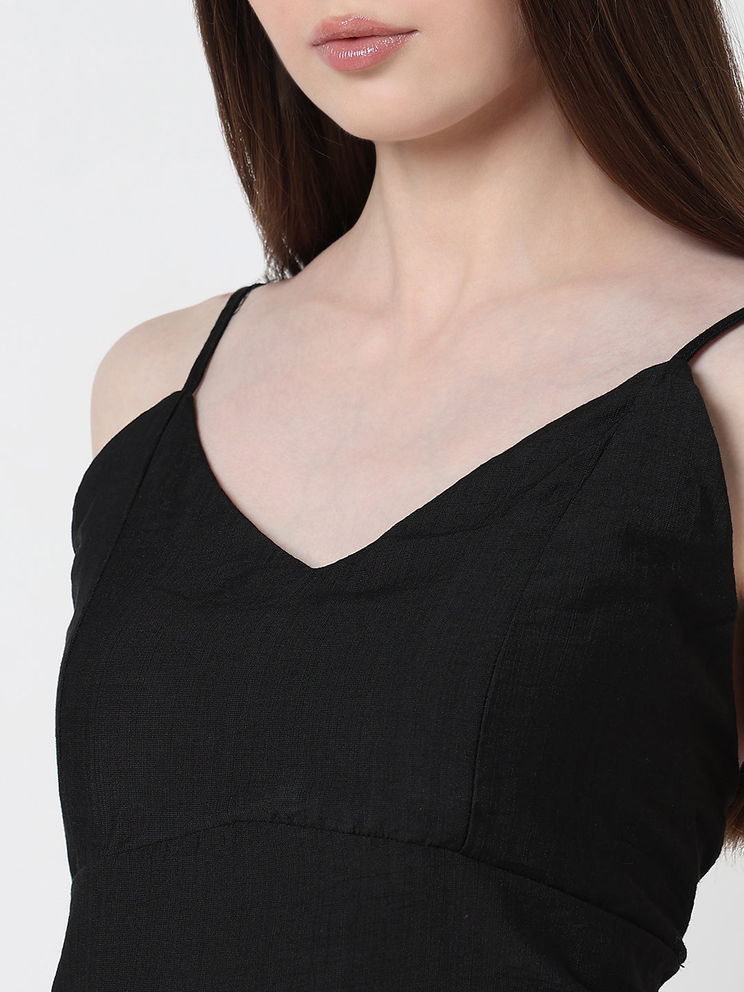 Women's Vertical Stripes Black Regular Fit Shirt with Cami Top