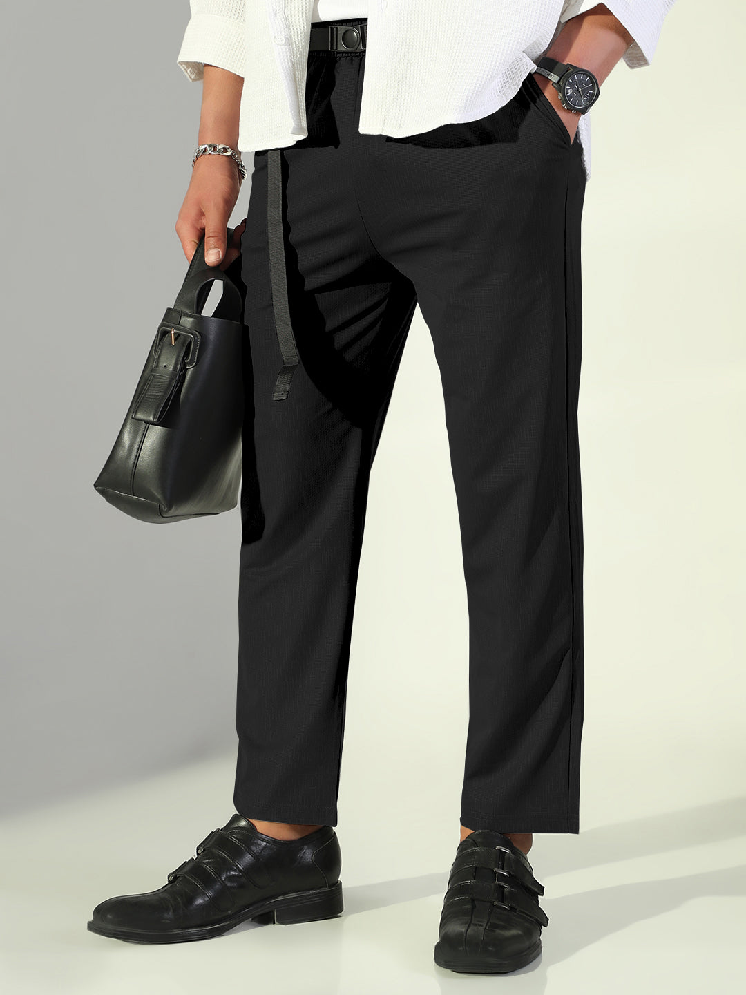 Men's Black Straight Fit Korean Trouser