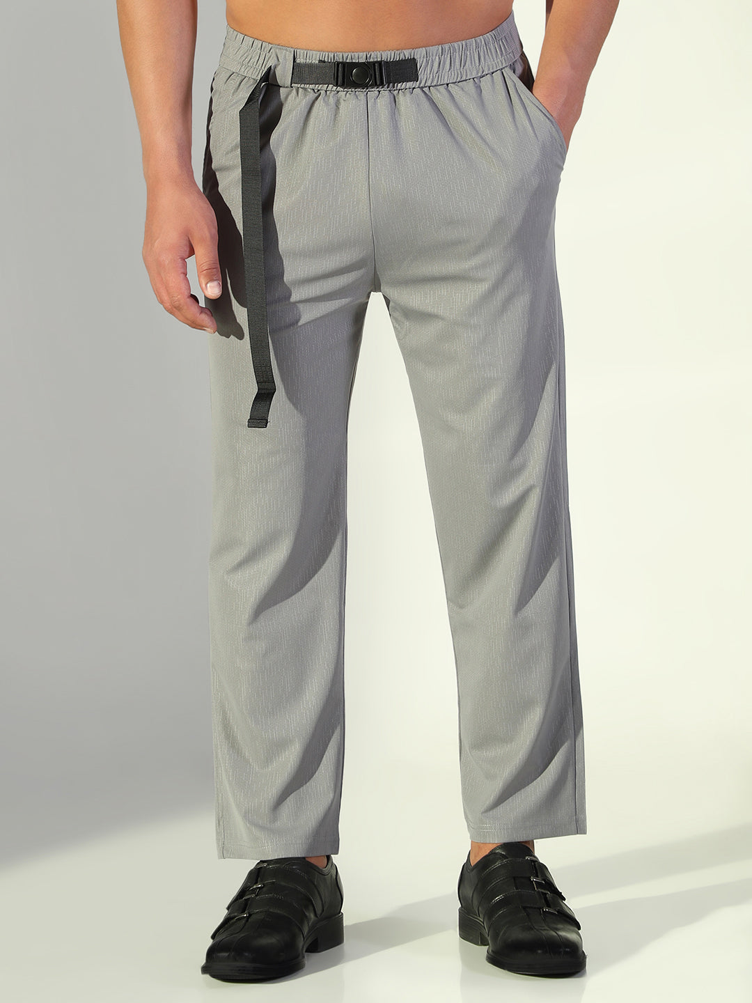 Men Grey Solid Straight Fit Korean Trousers