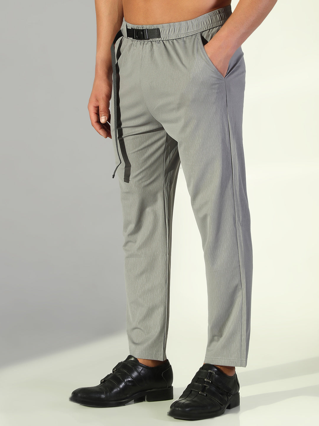 Men Grey Solid Straight Fit Korean Trousers