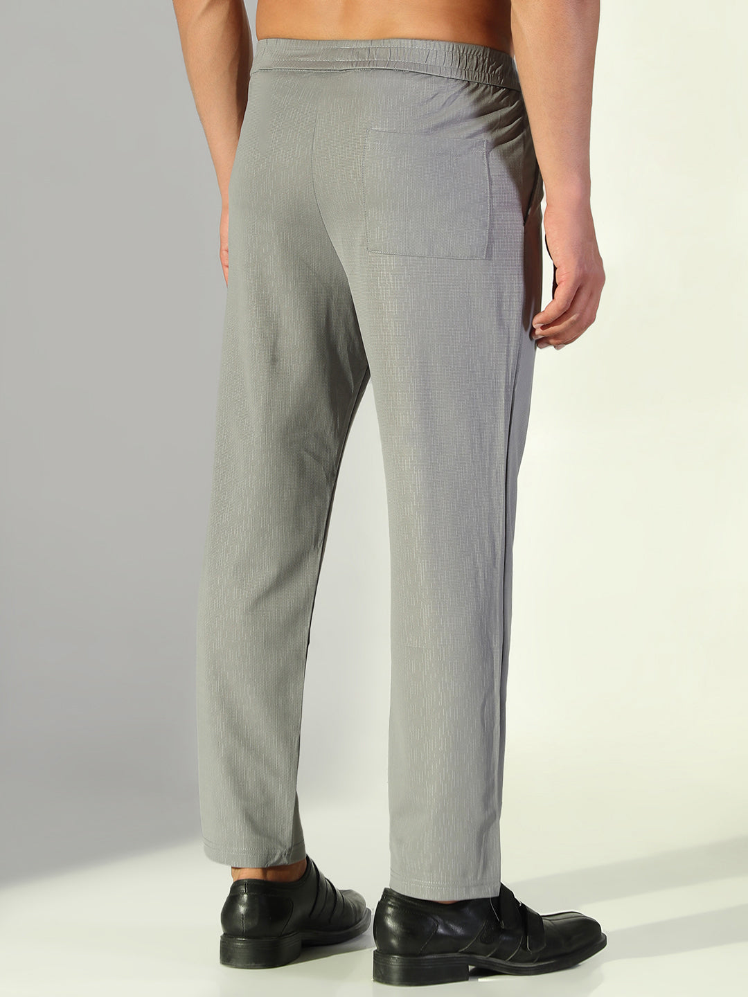 Men Grey Solid Straight Fit Korean Trousers