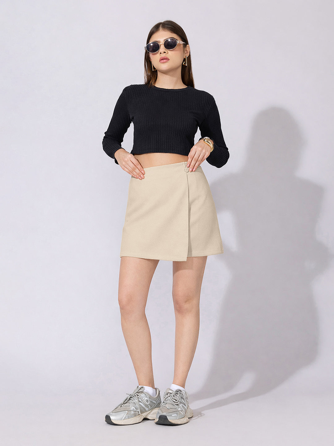 Women's Beige Wrap Mini Skirt