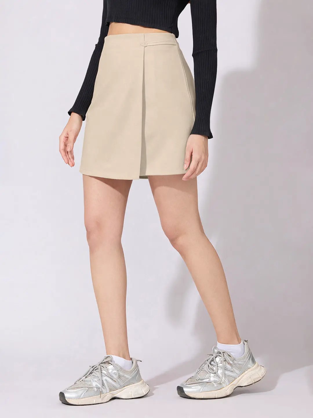 Women's Beige Wrap Mini Skirt
