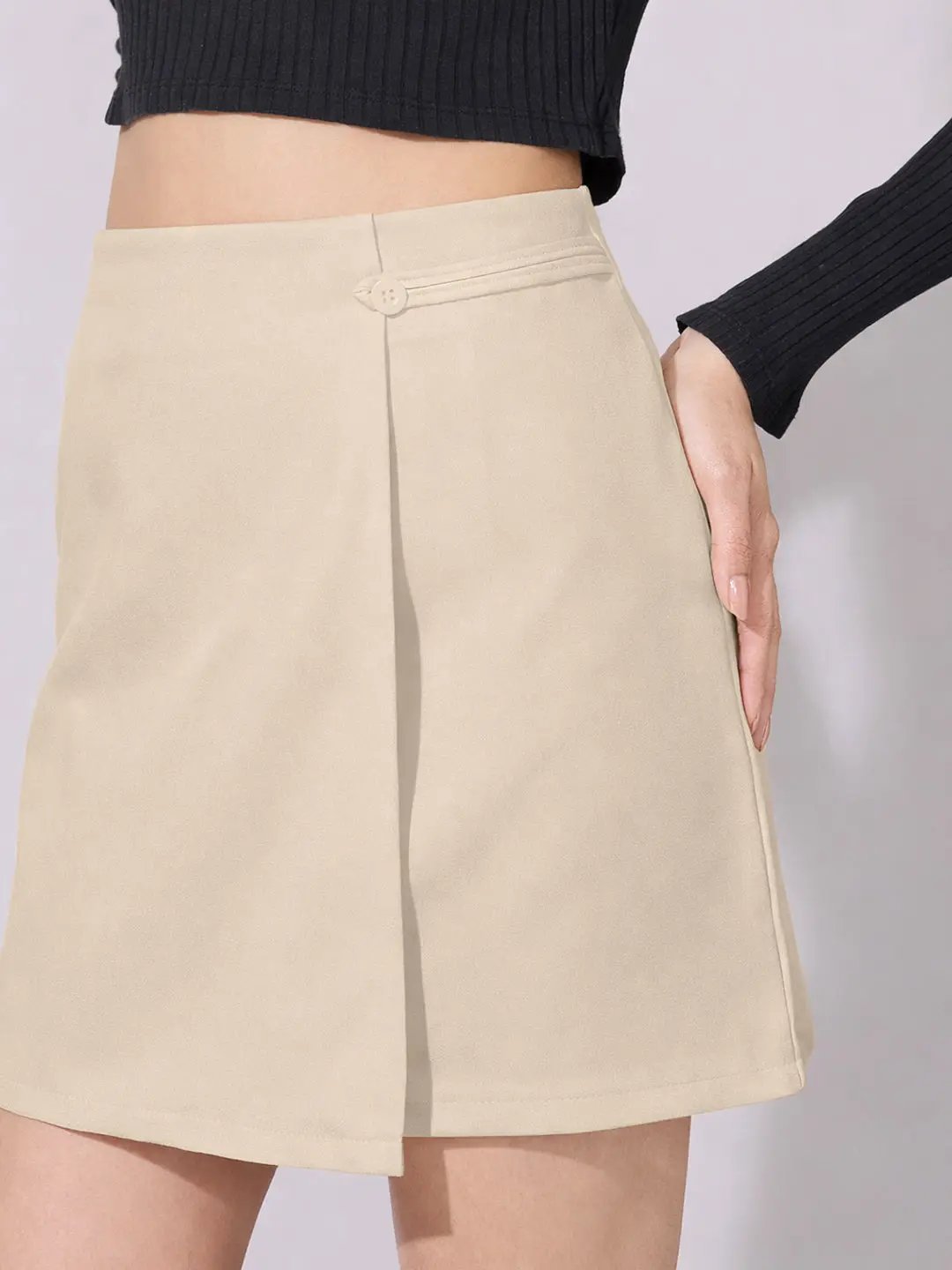 Women's Beige Wrap Mini Skirt