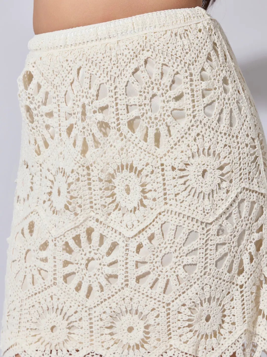 Women's Floral Cream Crochet Midi Skirt - from SHOWOFFFF