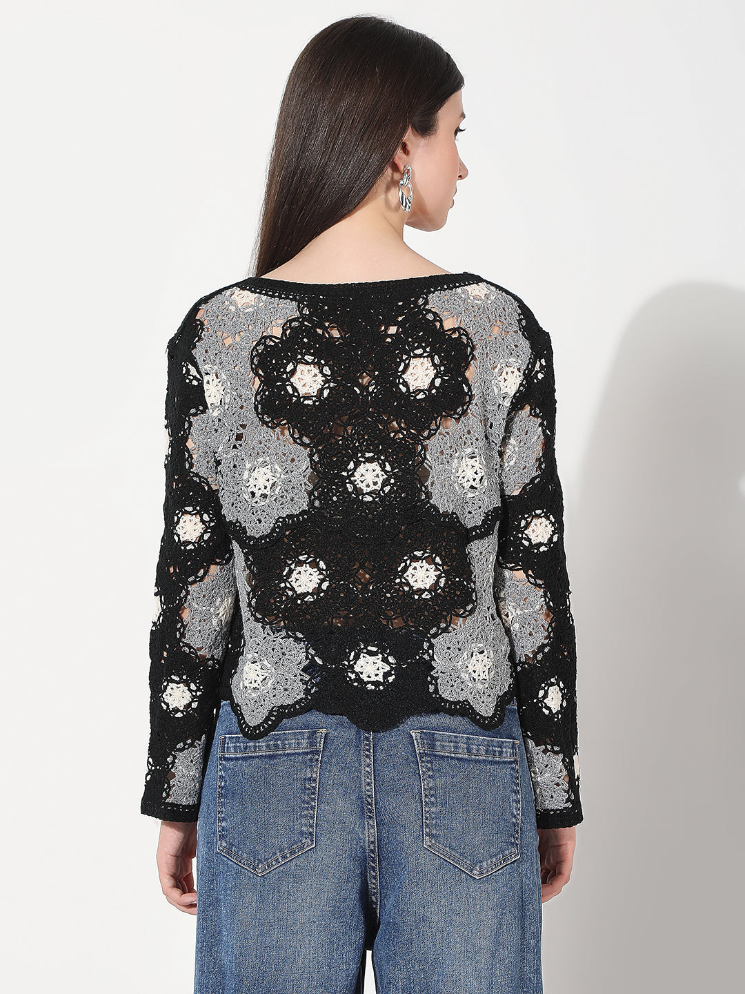Women's Floral Black Crochet Top
