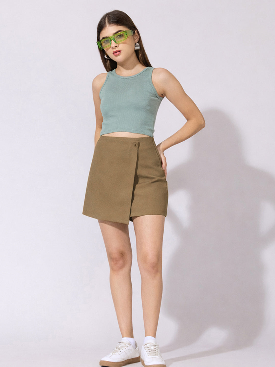 Women's Brown Wrap Mini Skort