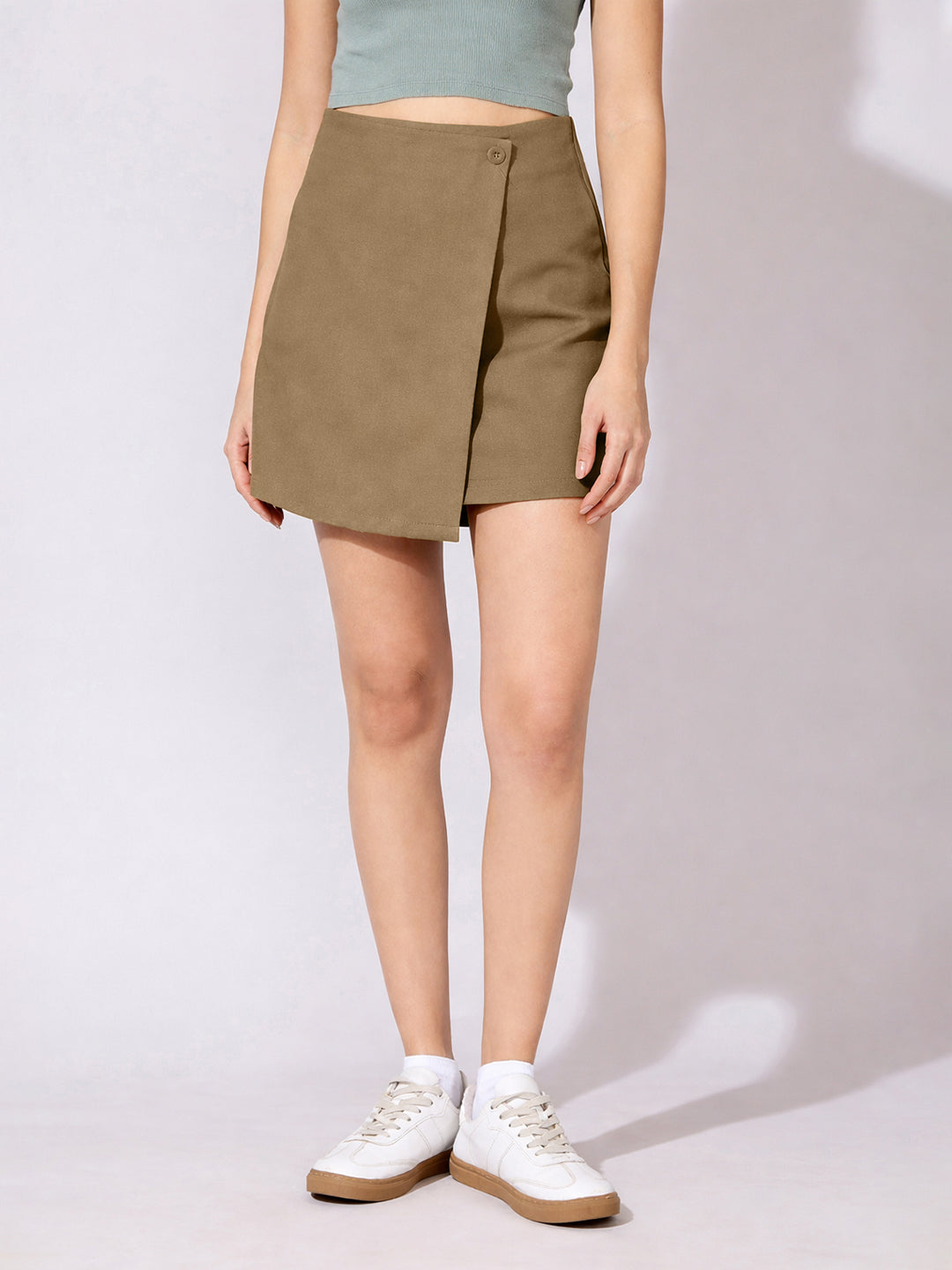 Women's Brown Wrap Mini Skort
