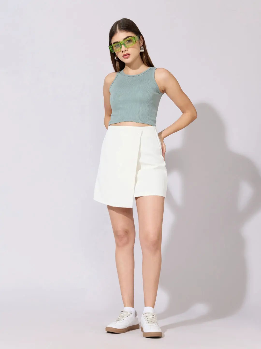 Women's White Wrap Mini Skort - from SHOWOFFFF