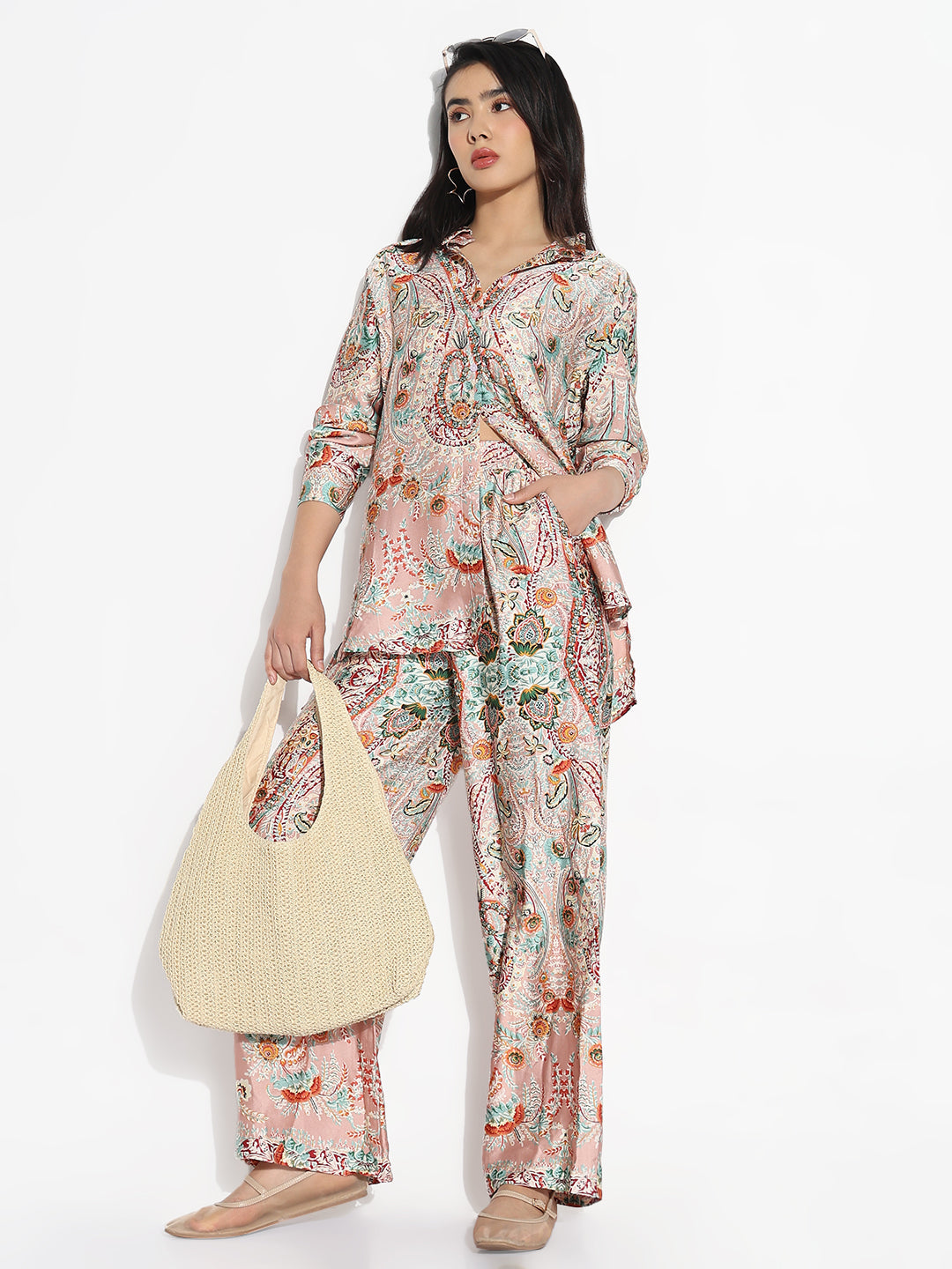 Women Peach Printed Co-ords Set