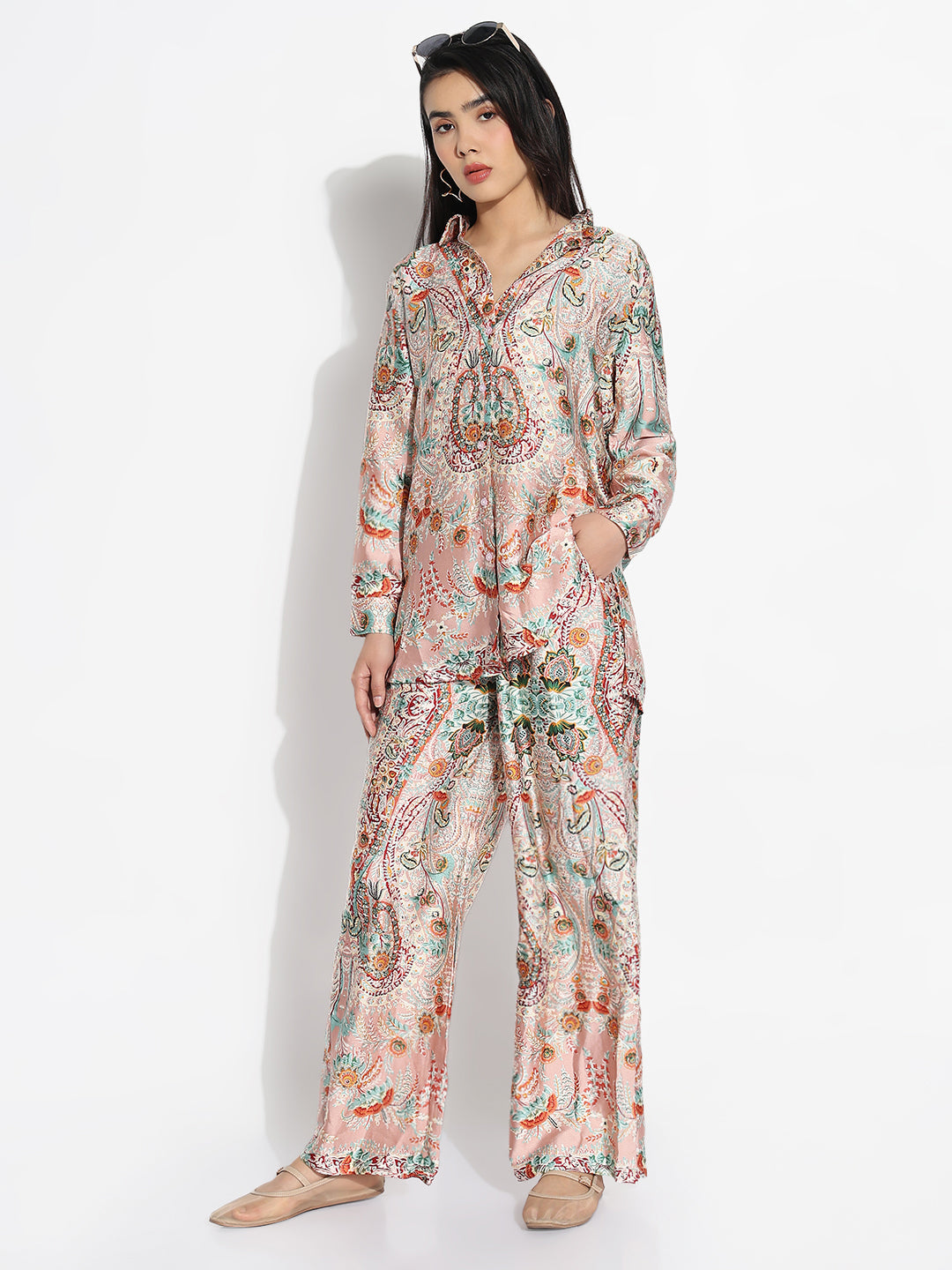 Women Peach Printed Co-ords Set