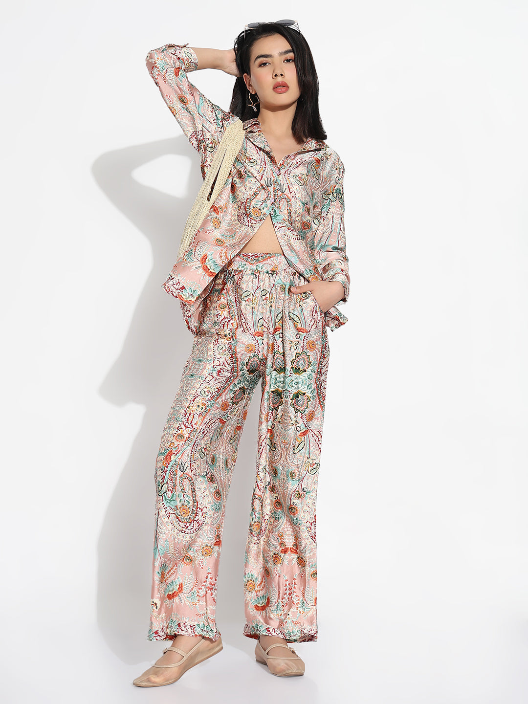 Women Peach Printed Co-ords Set