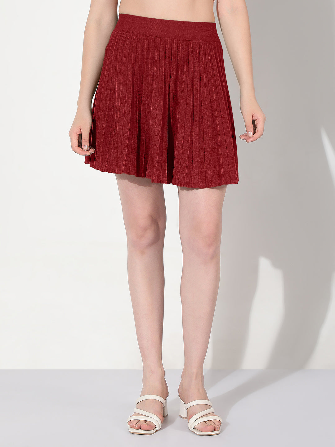 Women's Ribbed Maroon Flared Mini Skirt