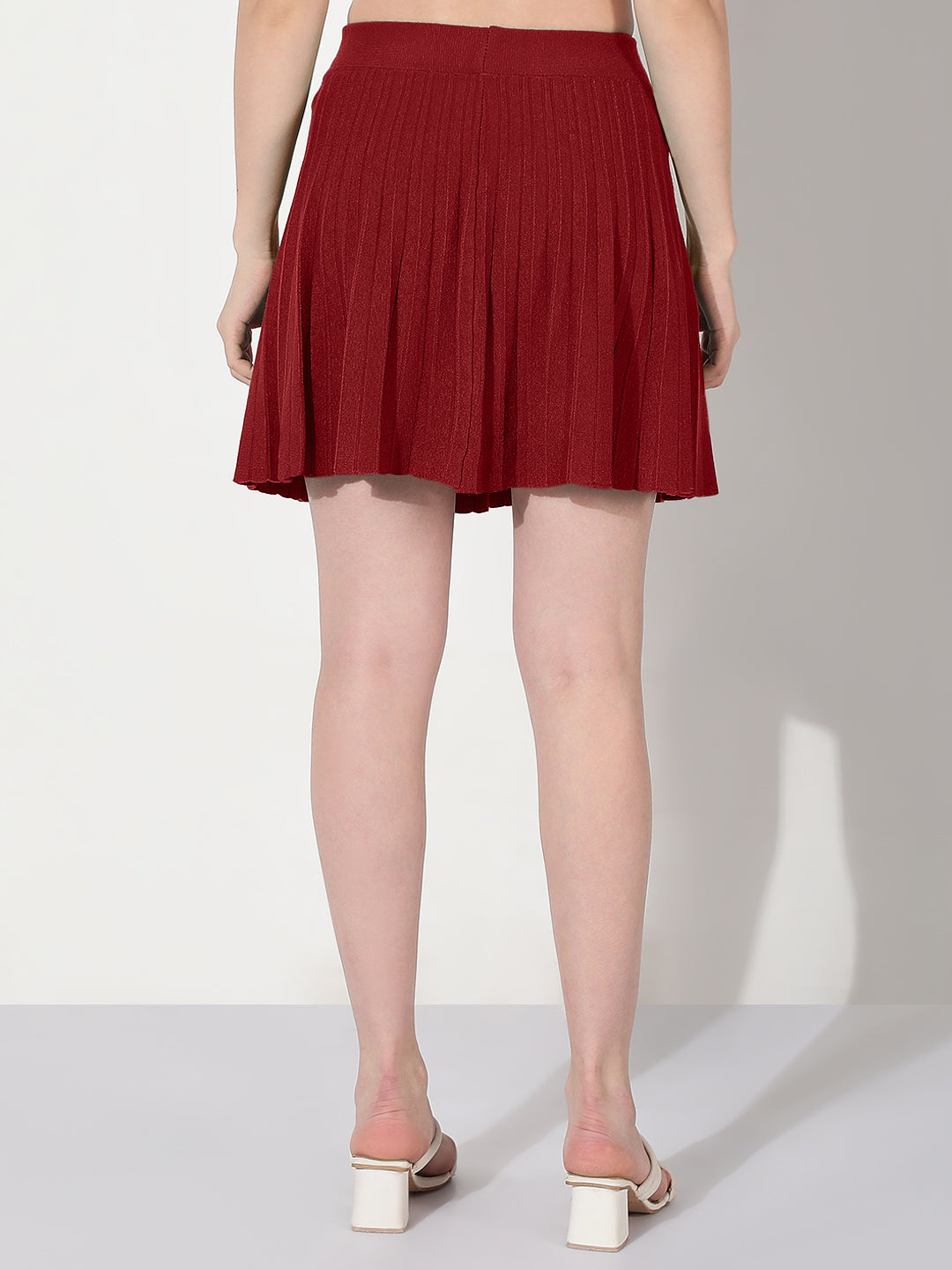 Women's Ribbed Maroon Flared Mini Skirt