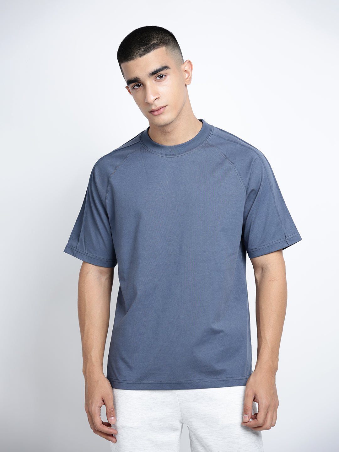 Men's Blue Short Sleeves Crew Neck Oversized T-Shirt