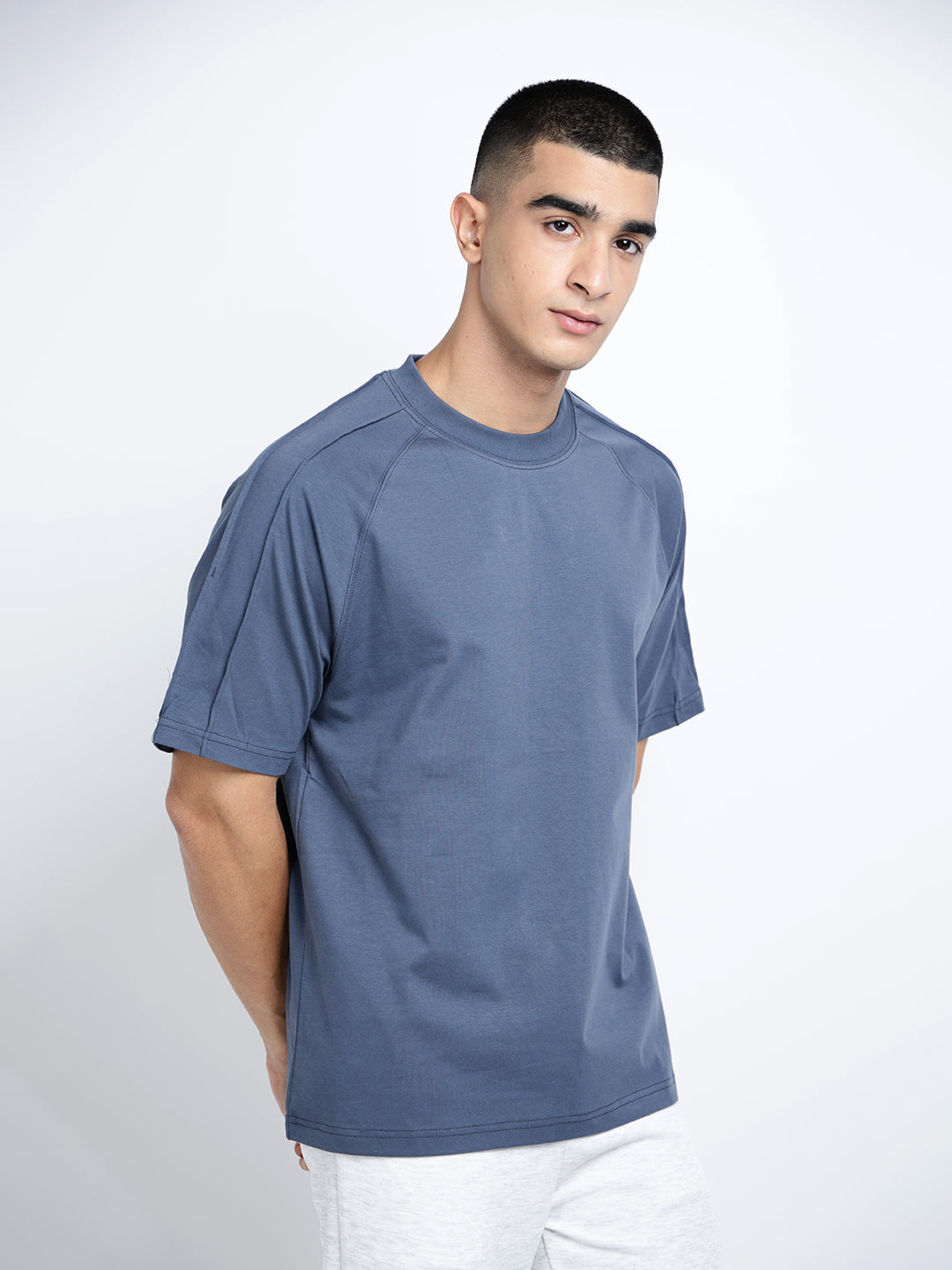 Men's Blue Short Sleeves Crew Neck Oversized T-Shirt