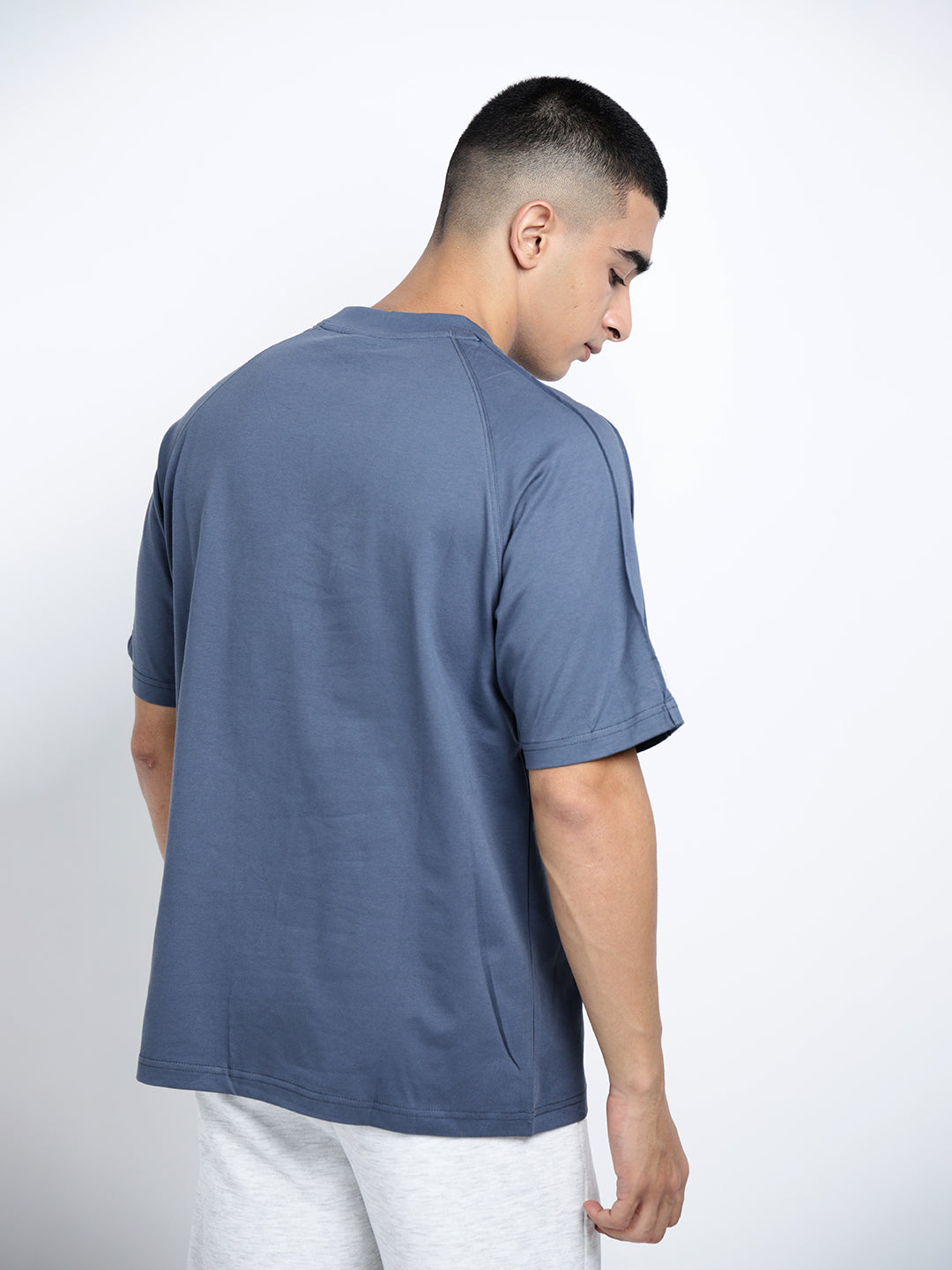 Men's Blue Short Sleeves Crew Neck Oversized T-Shirt
