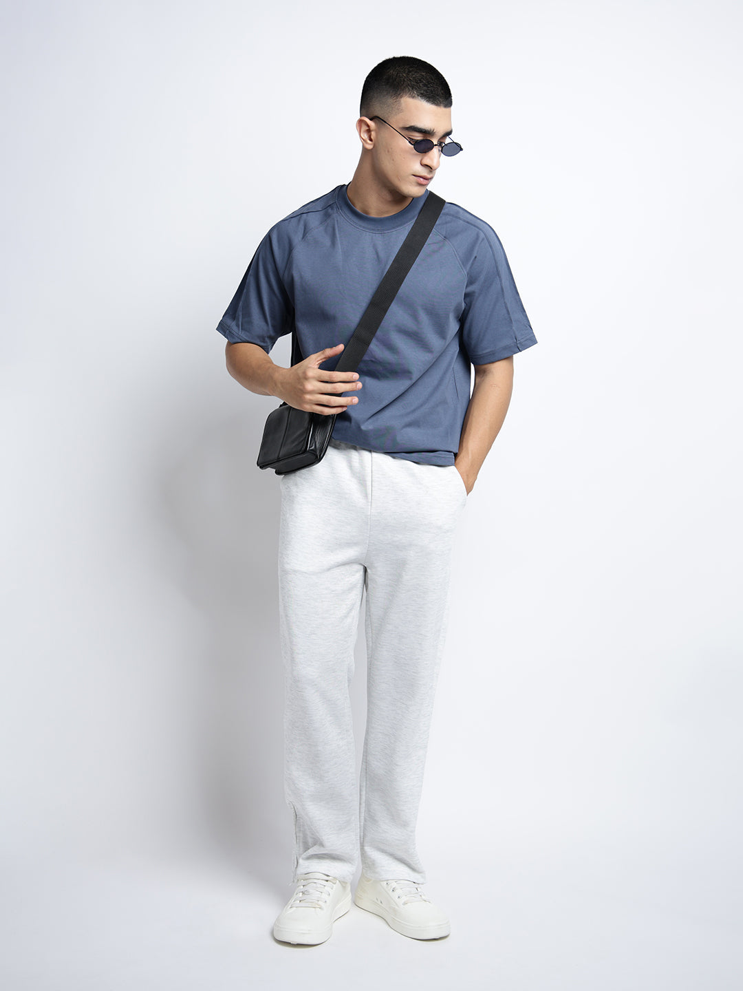 Men's Blue Short Sleeves Crew Neck Oversized T-Shirt