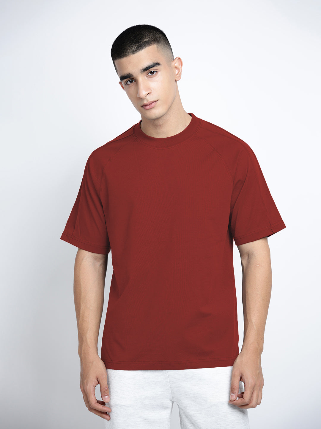 Men's Maroon Short Sleeves Crew Neck Oversized T-Shirt