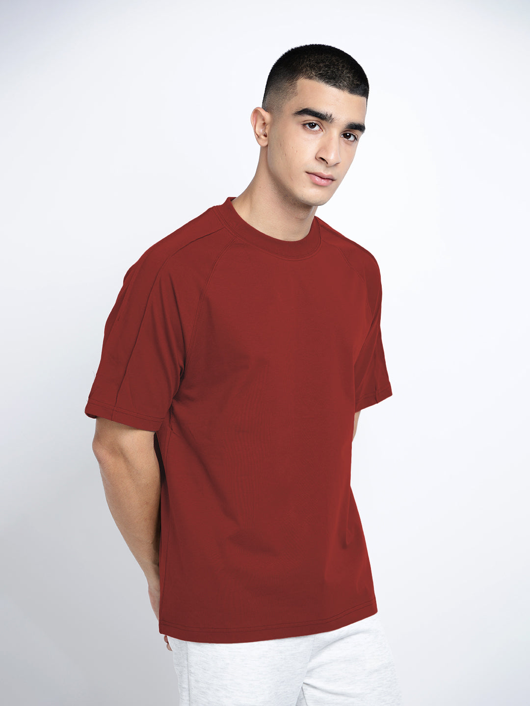 Men's Maroon Short Sleeves Crew Neck Oversized T-Shirt