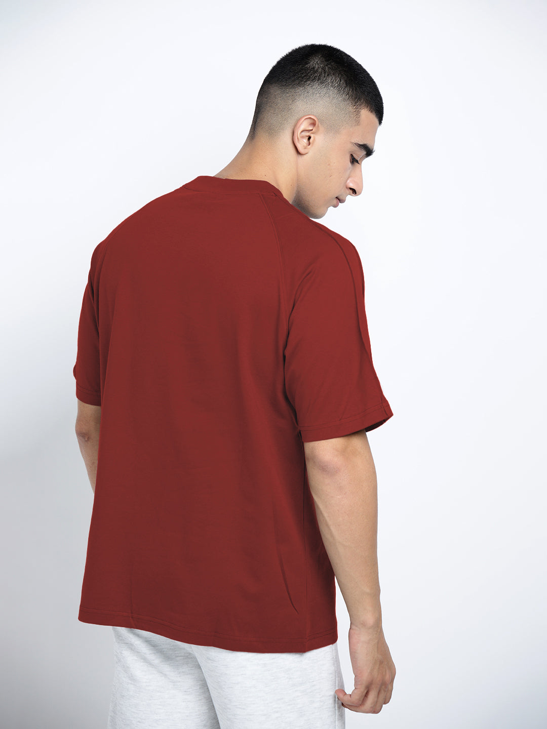 Men's Maroon Short Sleeves Crew Neck Oversized T-Shirt