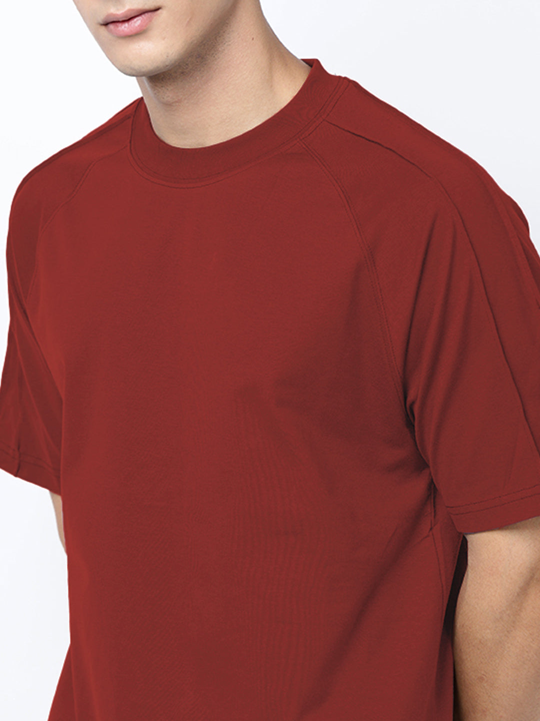 Men's Maroon Short Sleeves Crew Neck Oversized T-Shirt