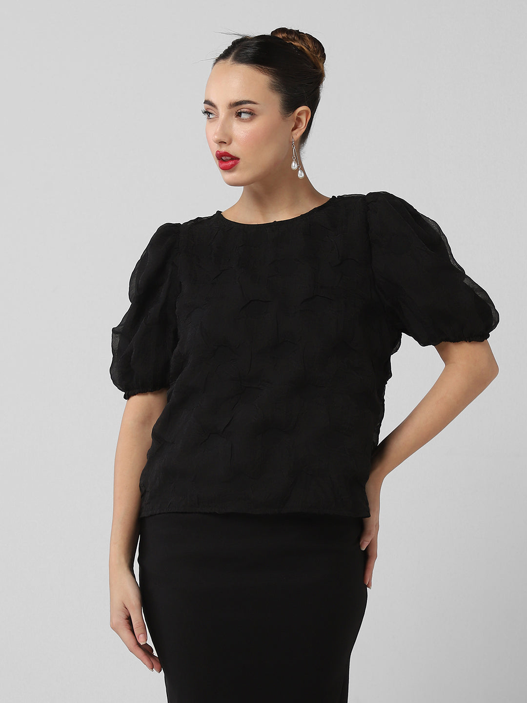 Women Black Solid Top