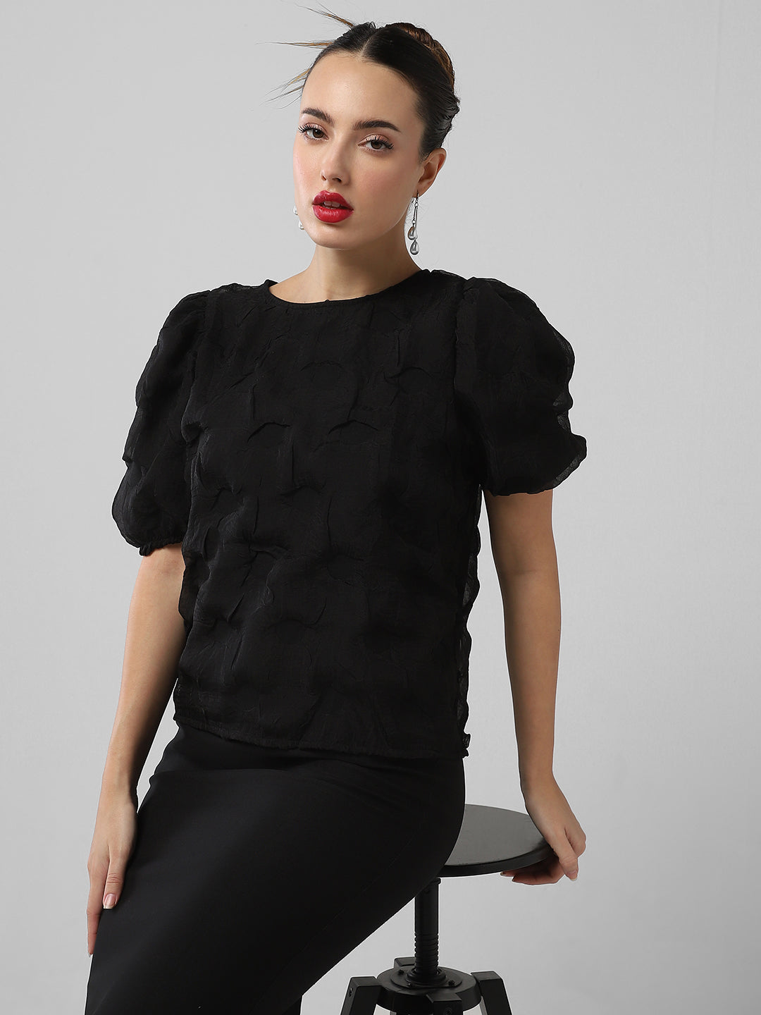 Women Black Solid Top