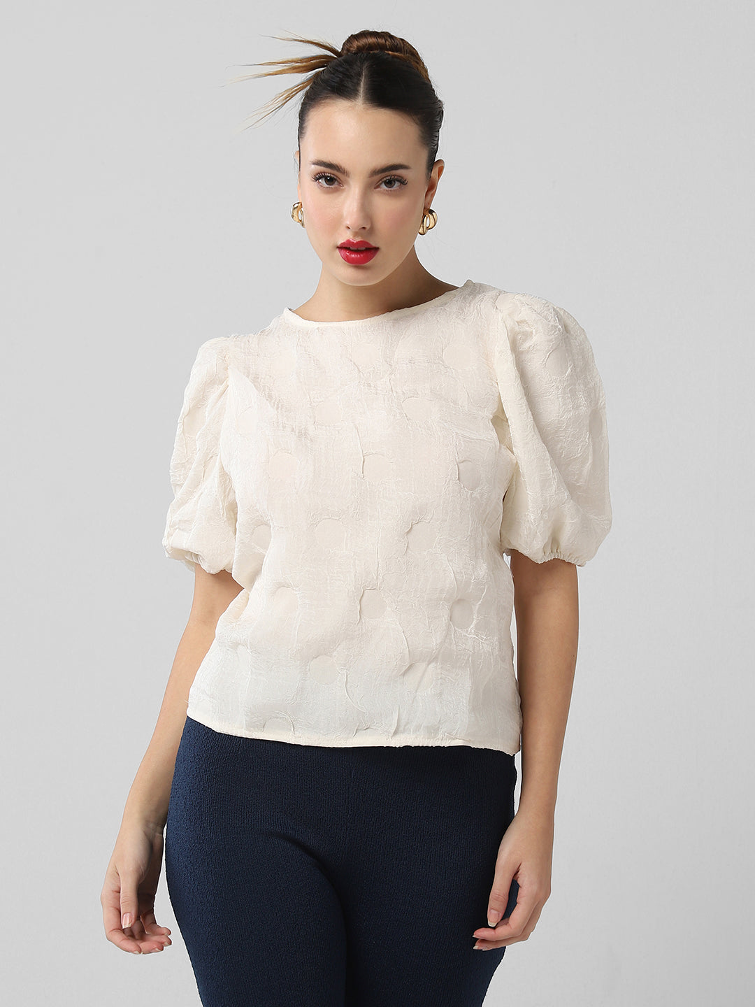 Women Cream Solid Top