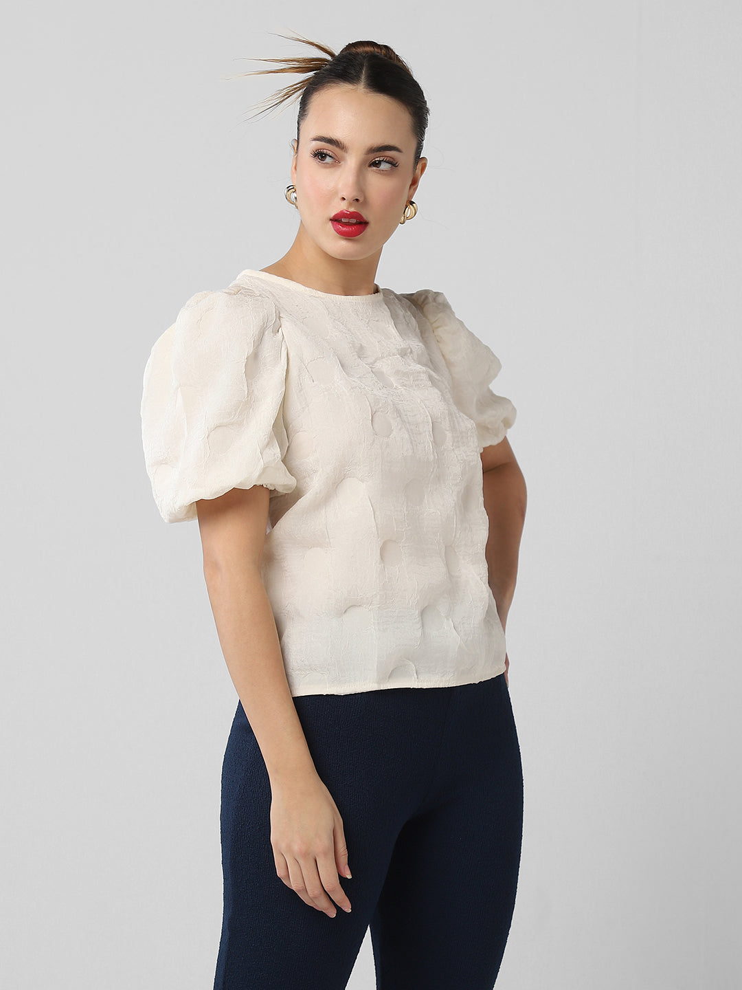 Women Cream Solid Top