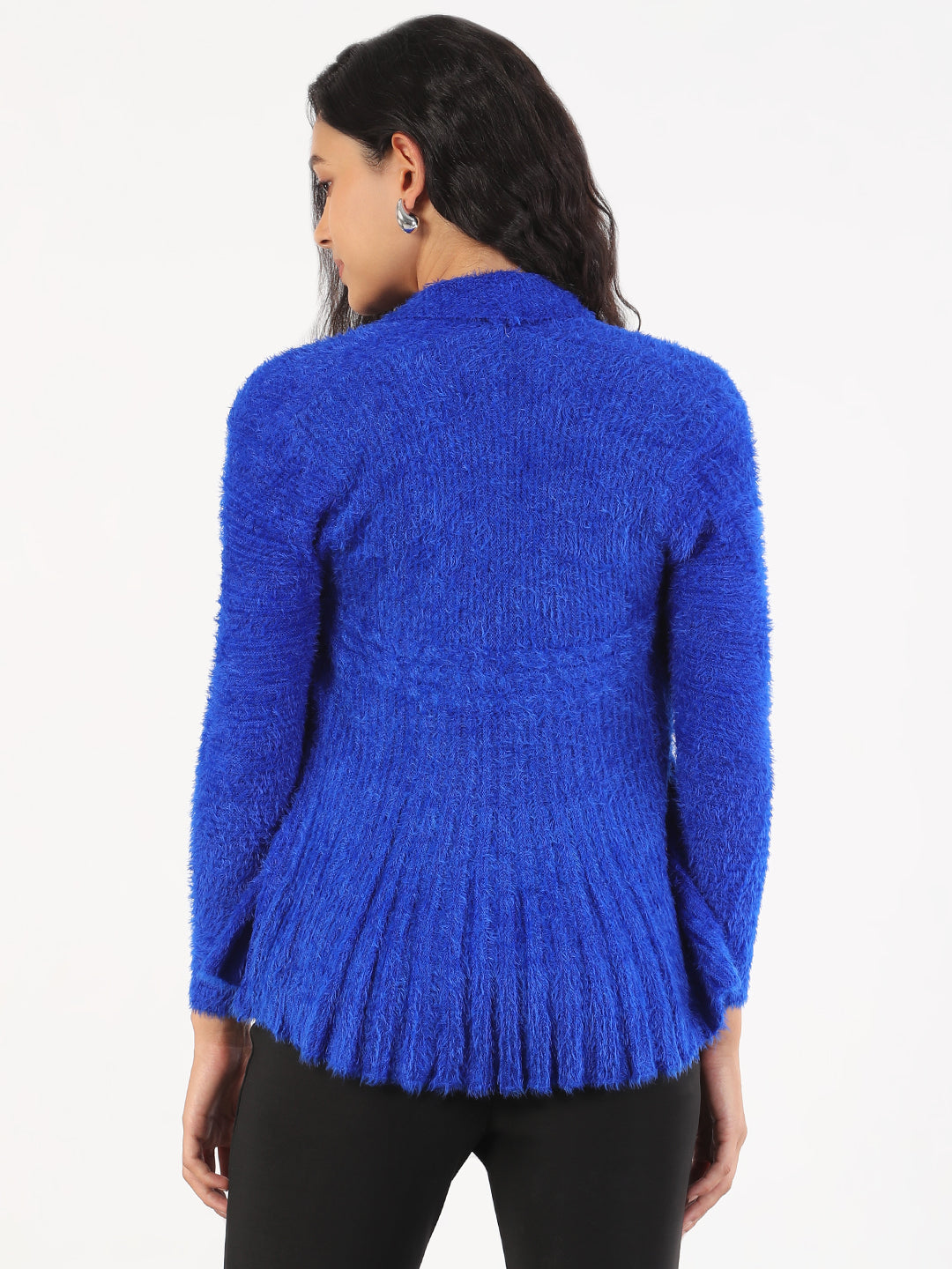 Women Blue Solid Shrug with Broach