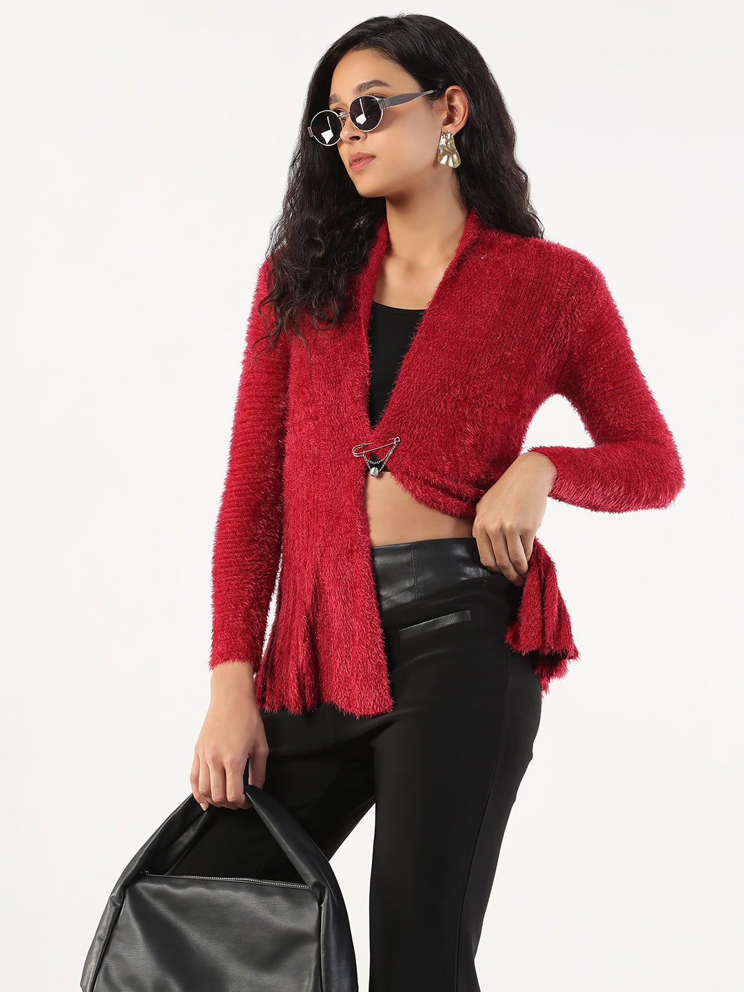 Women Maroon Solid Shrug Broach