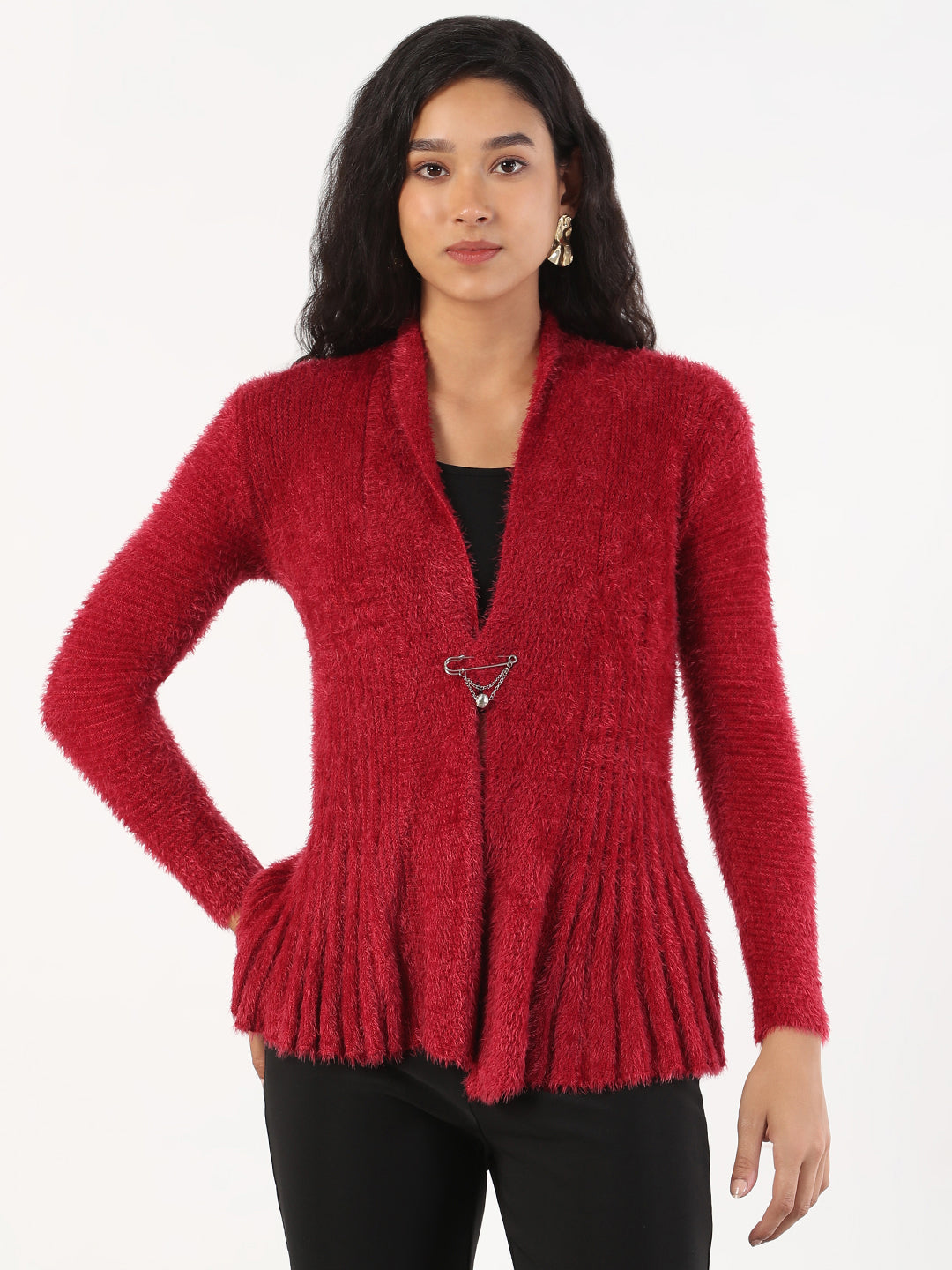 Women Maroon Solid Shrug Broach