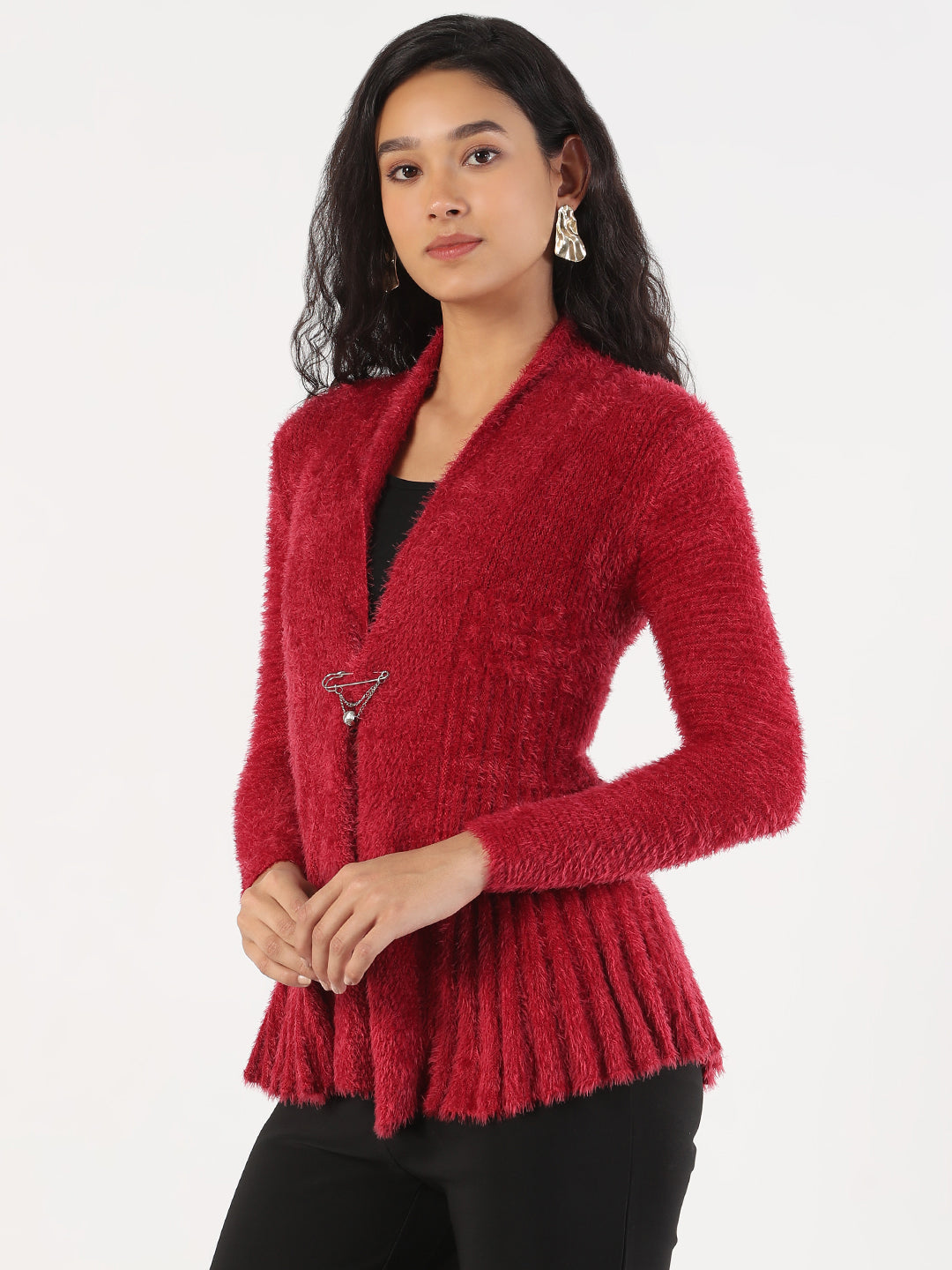 Women Maroon Solid Shrug Broach