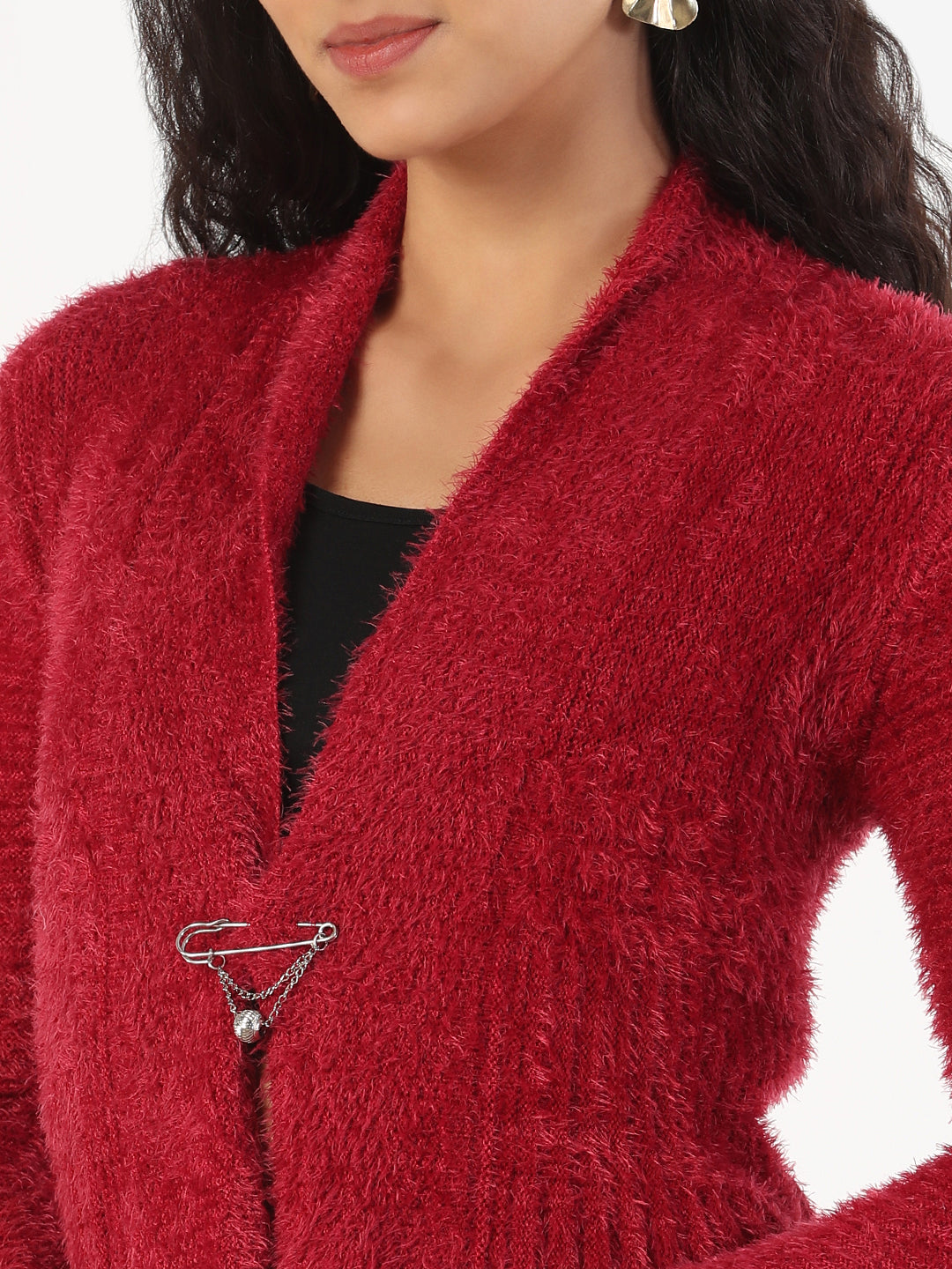 Women Maroon Solid Shrug Broach