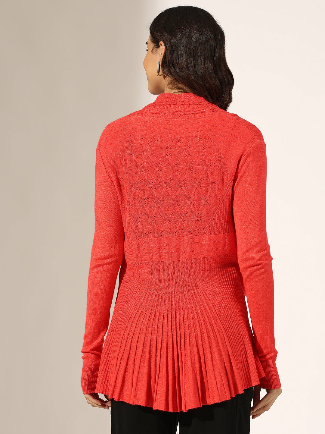 Women's Cable Knit Coral Open Front Shrug with Pockets