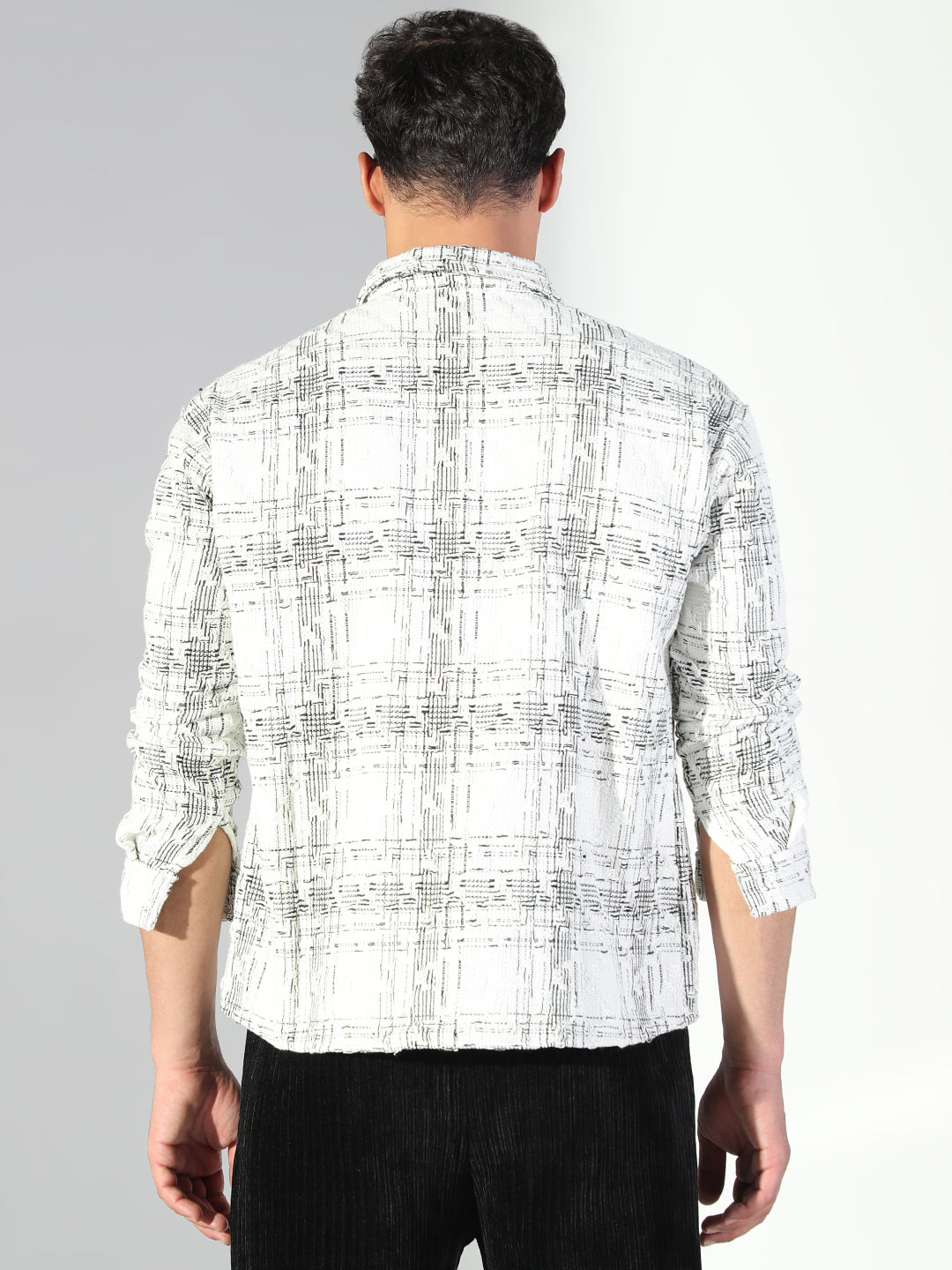 Men Geometric White Shacket