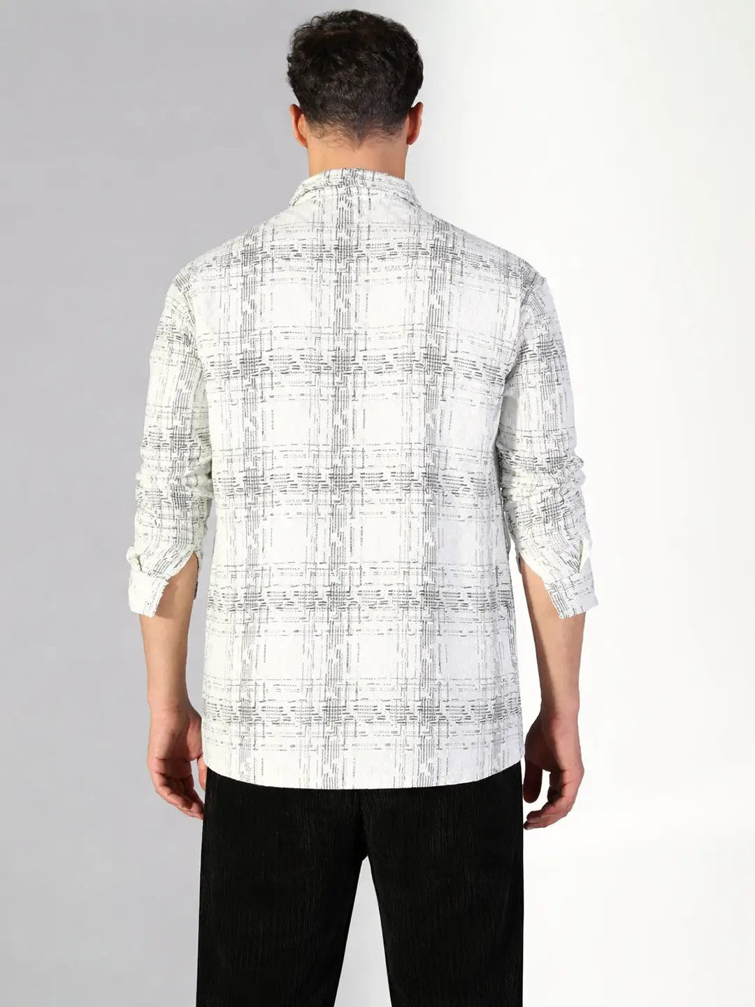 Men's Abstract Checked White Shacket - Uncategorized from SHOWOFFFF
