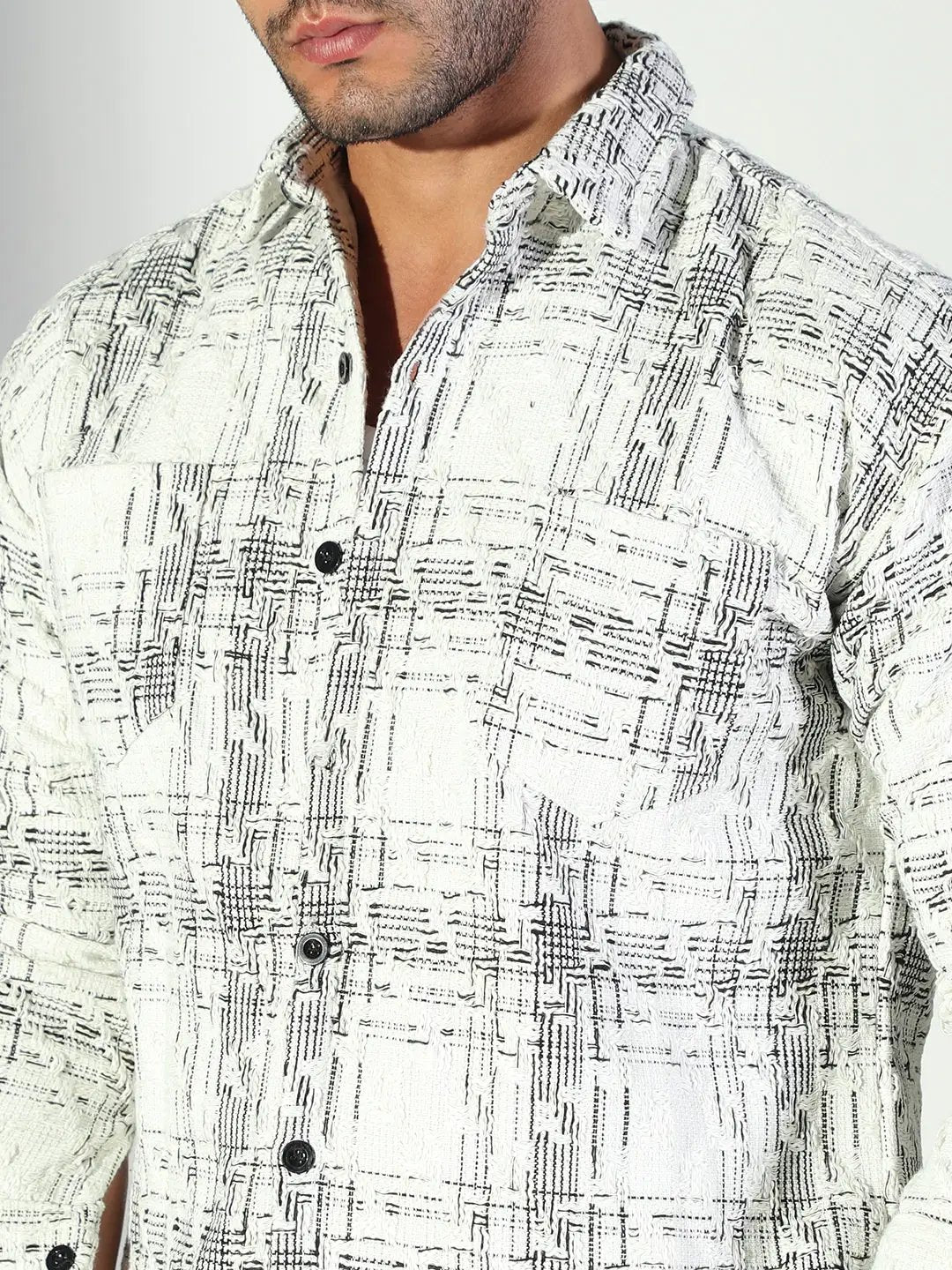 Men's Abstract Checked White Shacket - Uncategorized from SHOWOFFFF