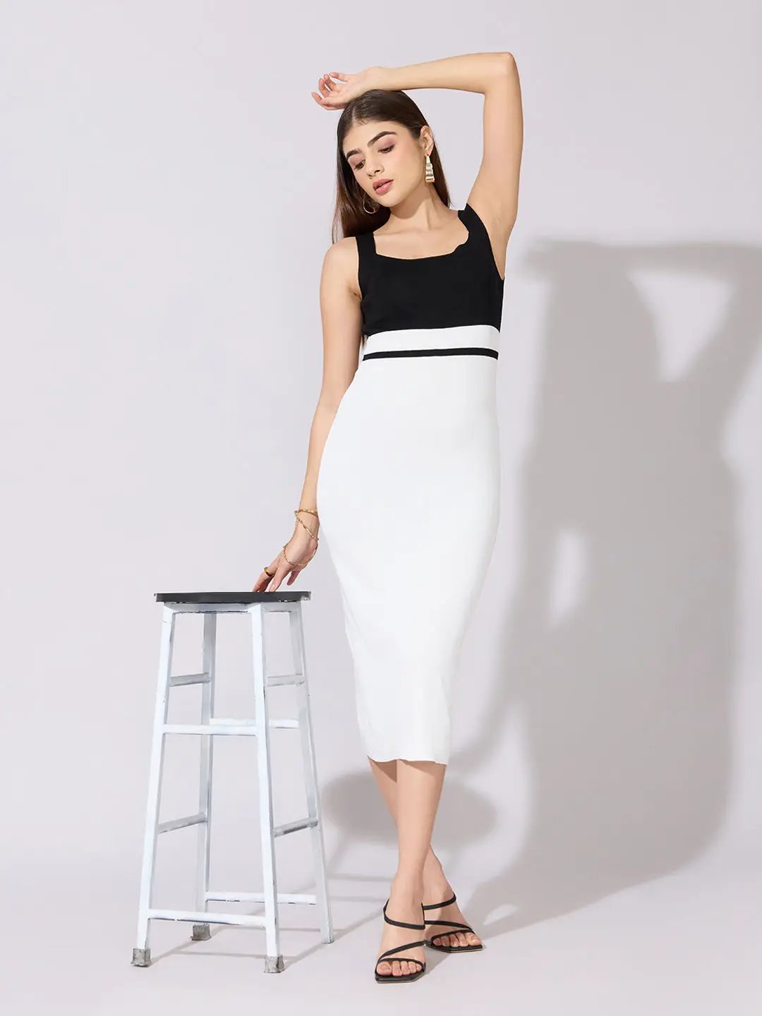 bodycon colorblock dress Women Color Block Bodycon Midi Dress Asymmetric Neckline Short Sleeve with Back Slit, Black, S