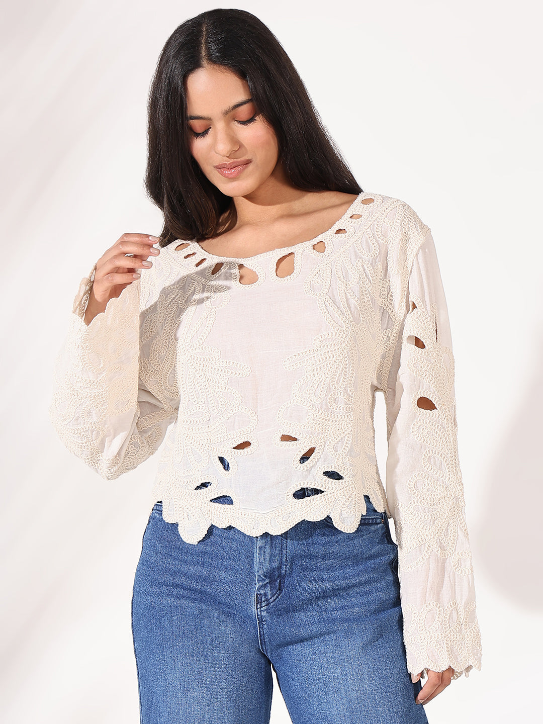 Women Cream Floral Top